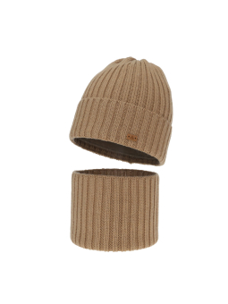 Ensemble d'hiver pour garçon Umberto en laine mérinos – Bonnet et tour de cou – Marron