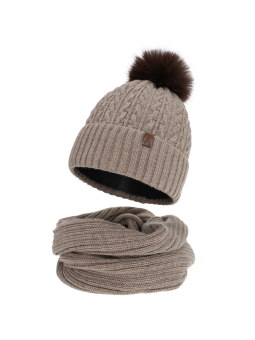 Damen Winterset Nari – Mütze mit Bommel und Schlauchschal – Grau