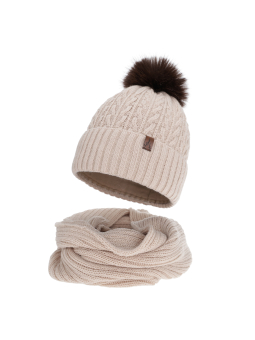 Ensemble d'hiver pour femme Nari – Bonnet à pompon et tour de cou – Crème