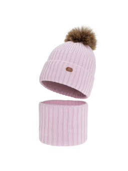 Ensemble d'hiver pour fille Lucerne – Bonnet à pompon et tour de cou – Violet