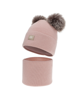 Ensemble d'hiver pour fille Korina – Bonnet à deux pompons et tour de cou – Rose