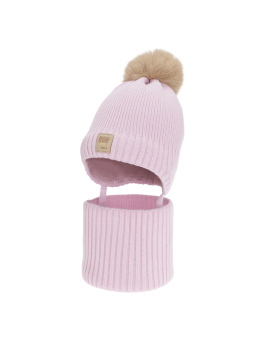 Mädchen Winterset Auroria – Mütze mit Ohrenklappen, Bommel und Schlauchschal – Violet