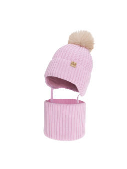 Mädchen Winterset Felima – Mütze mit Ohrenklappen, Bommel und Schlauchschal – Pink