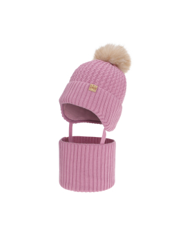 Ensemble d'hiver pour fille Felima – Bonnet à oreillettes, pompon et tour de cou – Violet