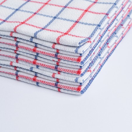 10er Set Premium Geschirrtücher, 100% feine Baumwolle, 50x70 cm, blau kariert, 185 gr/m2, extra dick