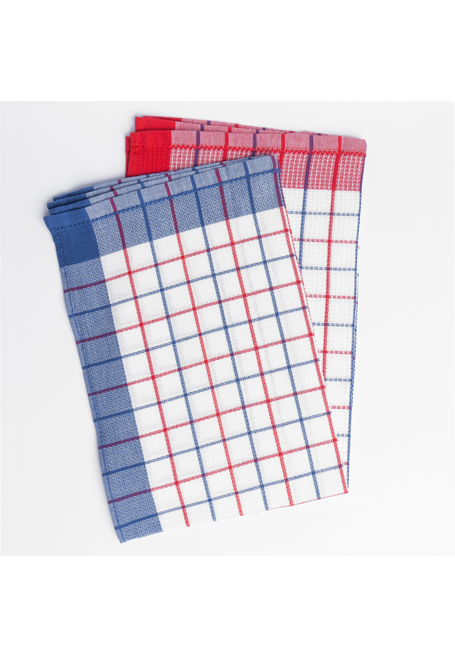 10er Set Premium Geschirrtücher, 100% feine Baumwolle, 50x70 cm, blau kariert, 185 gr/m2, extra dick