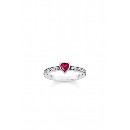 Ring Zilver Solitaire Rood Hartvormige Steen
