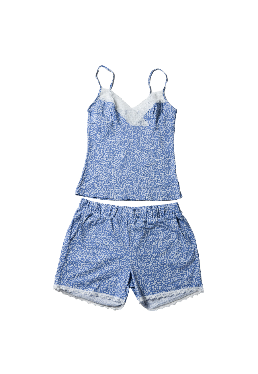 Baumwollspitzen Pyjama-Set Top & Shorts Baumwollspitzen Pyjama-Set Top & Shorts