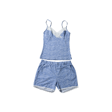 Conjunto de pijama de encaje de algodón - Camisola y pantalón corto